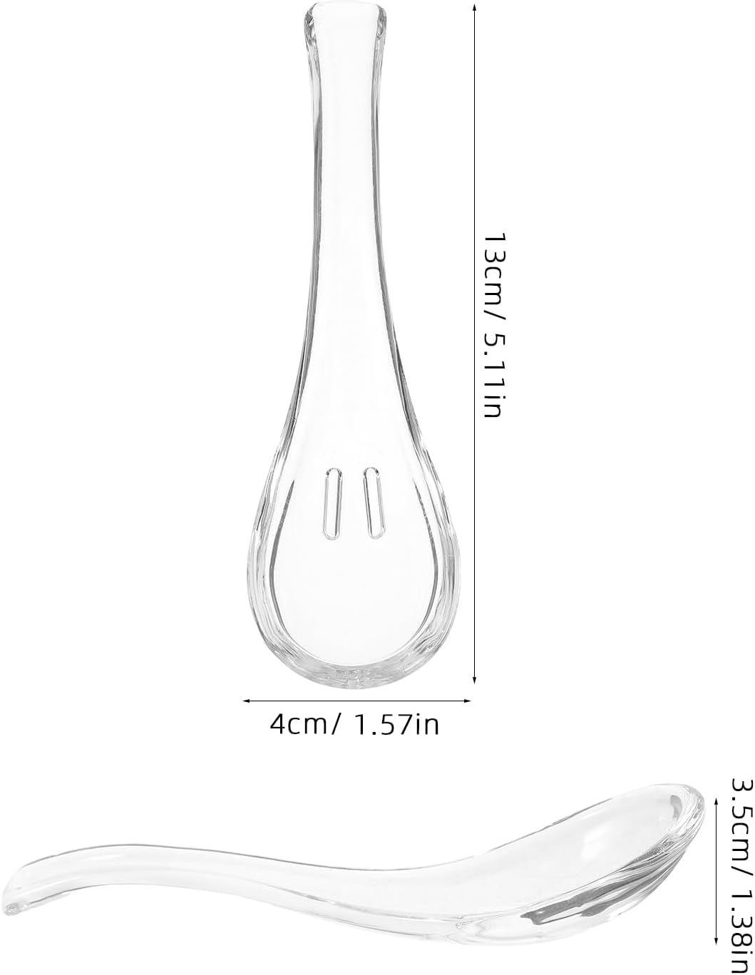 VICASKY 2pcs Glass Spoon Asian Soup Spoons Serving Soba Rice Ramen Noodle Fruit Flower Clear Foods Porridge Dessert Tableware Heat Resistant Stylish Decorative Eating Utensils Transparent