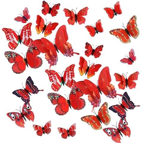 24PCS 3D Butterfly Wall Sticker Double Layer Butterflies Wall Art Stickers Girls Bedroom Decorations Butterfly Wall Decals DIY Art Crafts Cover