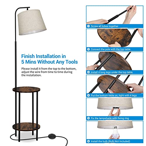 Dewenwils Floor Lamp With Table Attached, Industrial Farmhouse Narrow Nightstand, Wooden End Side Table Floor Lamp, Adjustable Reading Lamp For Bedroom, Living Room, Office, Kids Room #TOP4