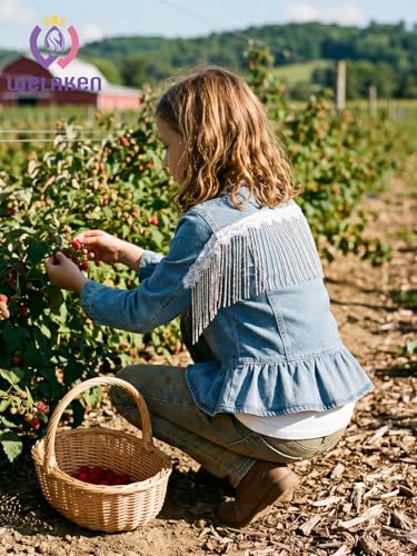 Image of WELAKEN Girls Denim Jackets - Trendy Button-Up Outerwear for Kids