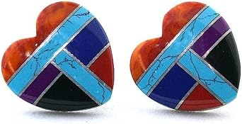 Heart Sterling Lapis Turquoise Coral Sugilite Malachite Onyx Earrings PSE61