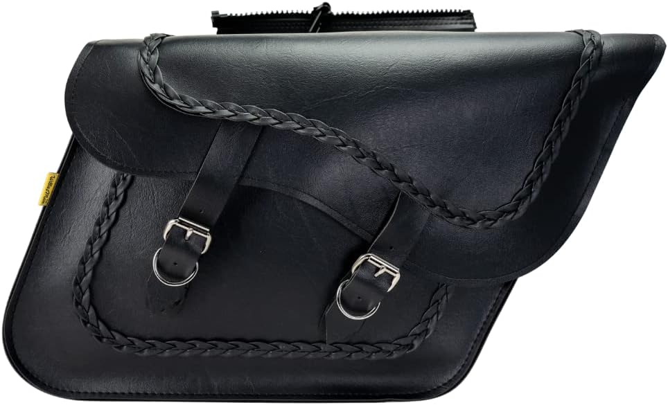 Dowco Willie & Max 58709-20 Braided Series: Synthetic Leather Large Slant Motorcycle Saddlebag Set, Black, Universal Fit, 19 Liter Each/38 Liter Total Capacity