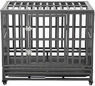 LUCKUP 38 Inch Heavy Duty Dog Cage Strong Metal Kennel and Crate