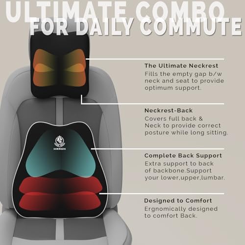 Image of MRRON Series Memory Foam Neck Rest & Extra Lumbar, Relief Pillow, 100% Soft Memory Foam Pillow, Adjustable Strap, Cervical Support for Car Seat. (Black, Slim Backrest)