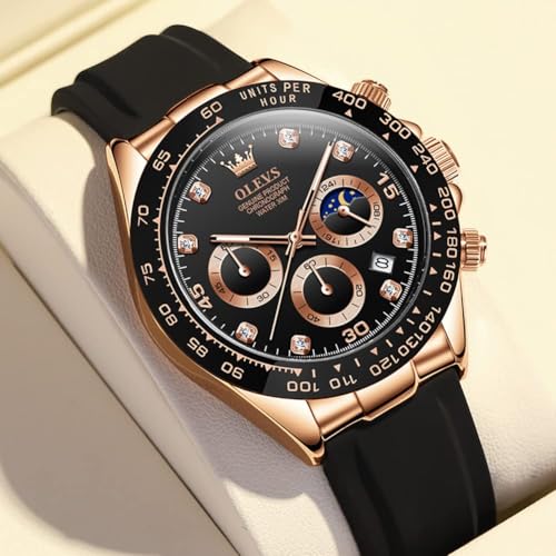 Image of OLEVS Men's Watch, Easy to Read Sport, Popular, Fashion, Brand, Japan-Quartz, Stopwatch, 24 Hours, Date, Waterproof, rose gold & black, sports
