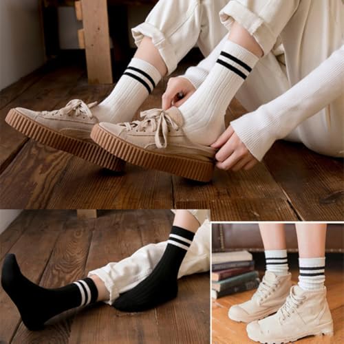 10 Pairs Womens Striped Crew Socks Vintage Striped Crew Socks Fashion Retro Long Socks For Women and Men,Random Color 7
