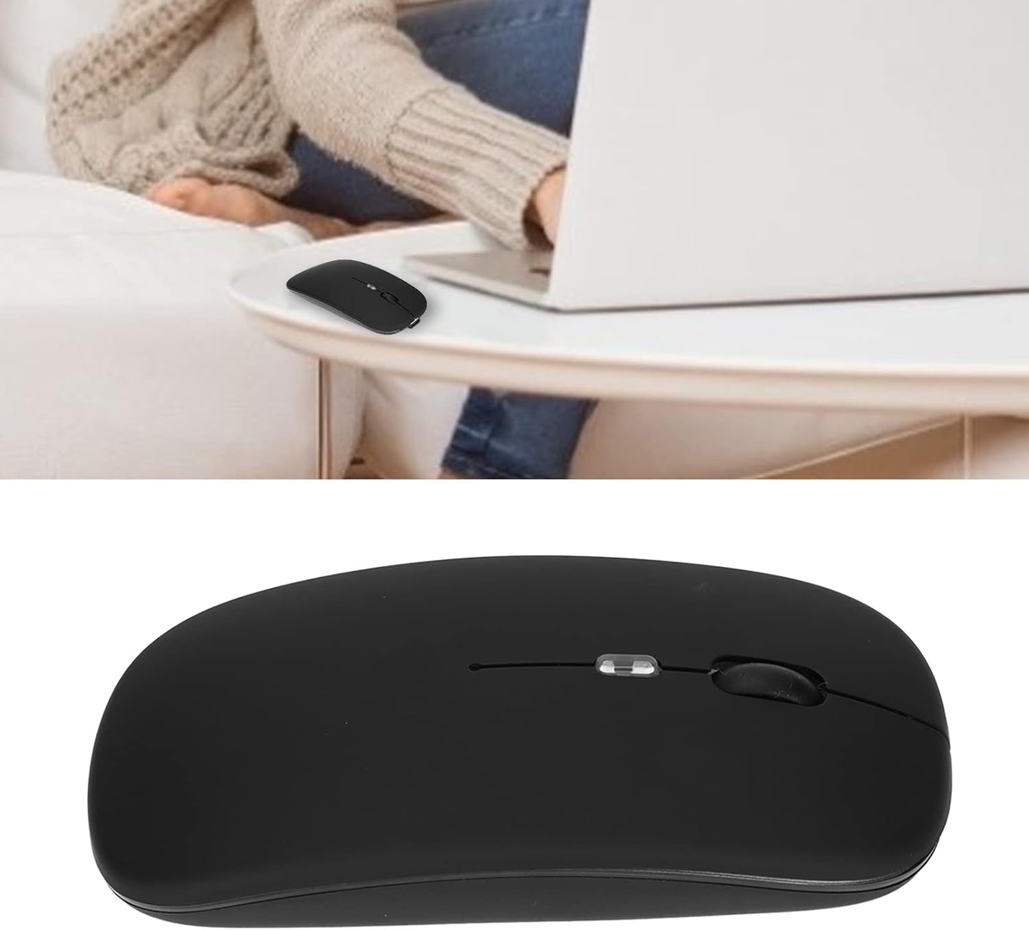 Wire Less 2.4G Ergonomic Dual Mode LED Breathing Light 500mAh Rechargeable Battery Adjustable DPI Office (Black)