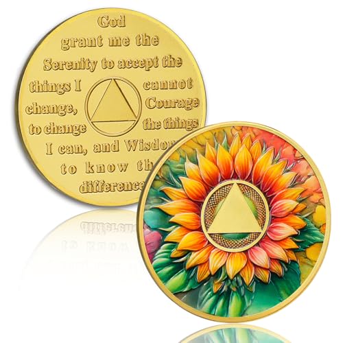 Watercolor Sunflower Sobriety Coin - Hope & Growth AA Coin and Medallion, Alcohol Free Recovery Chip with Token Capsule, Alcoholics Anonymous Sobriety Gift for Men & Women
