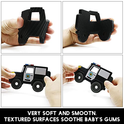 Image of Baby Silicone Teether,Sensory Chew Toys,BPA Free Soft and Effective Infant Teething Pain Relief Toys,Freezer Safe,Food Grade Silicone,Best Shower Gift for Boys and Girls (Police Car)