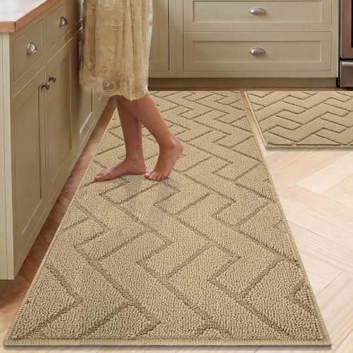 Image of hicorfe Kitchen Runner Rug,20 inchx48 inch+20 inchx32 inch Kitchen Set,Non-Slip Kitchen Mat