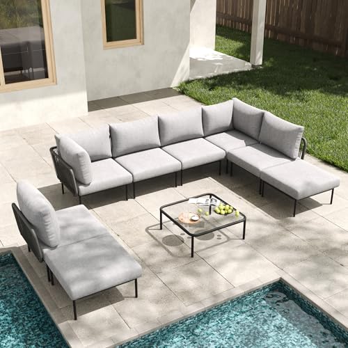 Aeeiua 9 Pieces Patio Furniture Set, Metal Modular Sectional Conversation