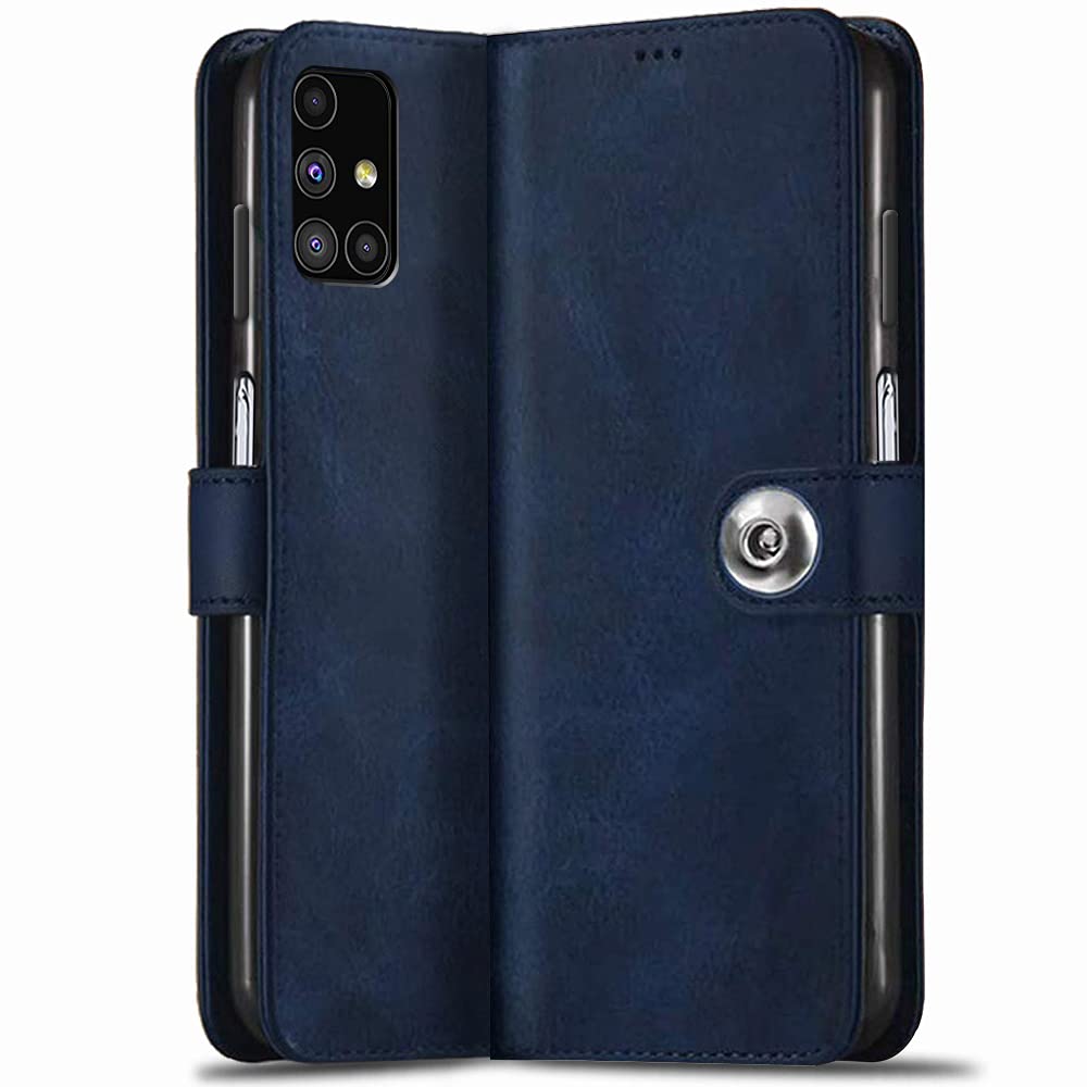 TheGiftKart Genuine Leather Finish Flip Cover Back Case for Samsung Galaxy M31s| Inside Pockets & Inbuilt Stand | Wallet Style | Designer Button Magnet Closure (Blue) (B08DX68N2Y) Amazon Price History, Amazon Price Tracker