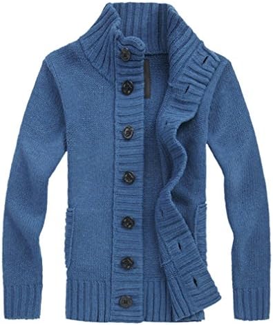 Men's Wool Blend Mock Neck Open Button Down Cardigan Sweater