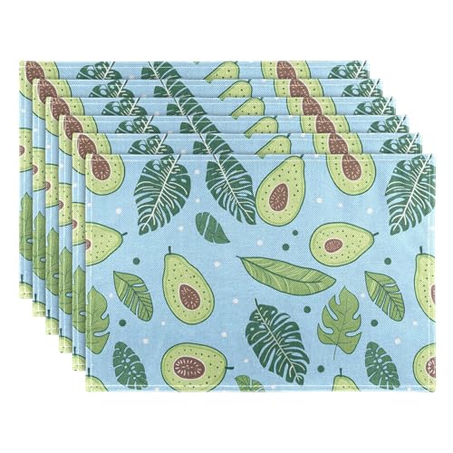 Avacado with Tropical Leaves A Placemats Set of 1 Washable Non-Slip Burlap Table Mats Place Mats for Home Kitchen Dining Party 12 x 18 in