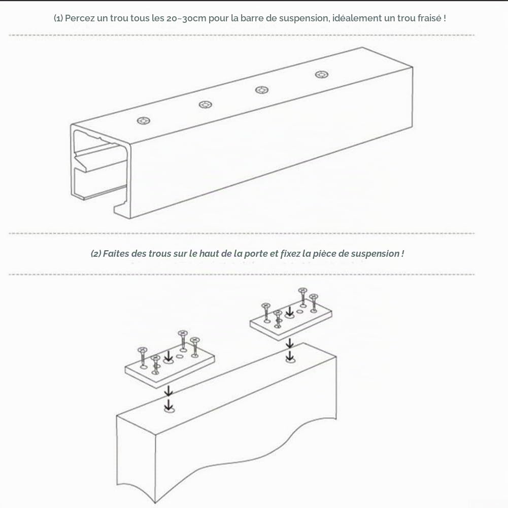 Rails de Coulisse pour Porte Pliante en Alliage d'Aluminium, Système Supérieur et Inférieur avec Rouleaux Pivotants, Charge Max 60kg, Glissement Fluide et Silencieux