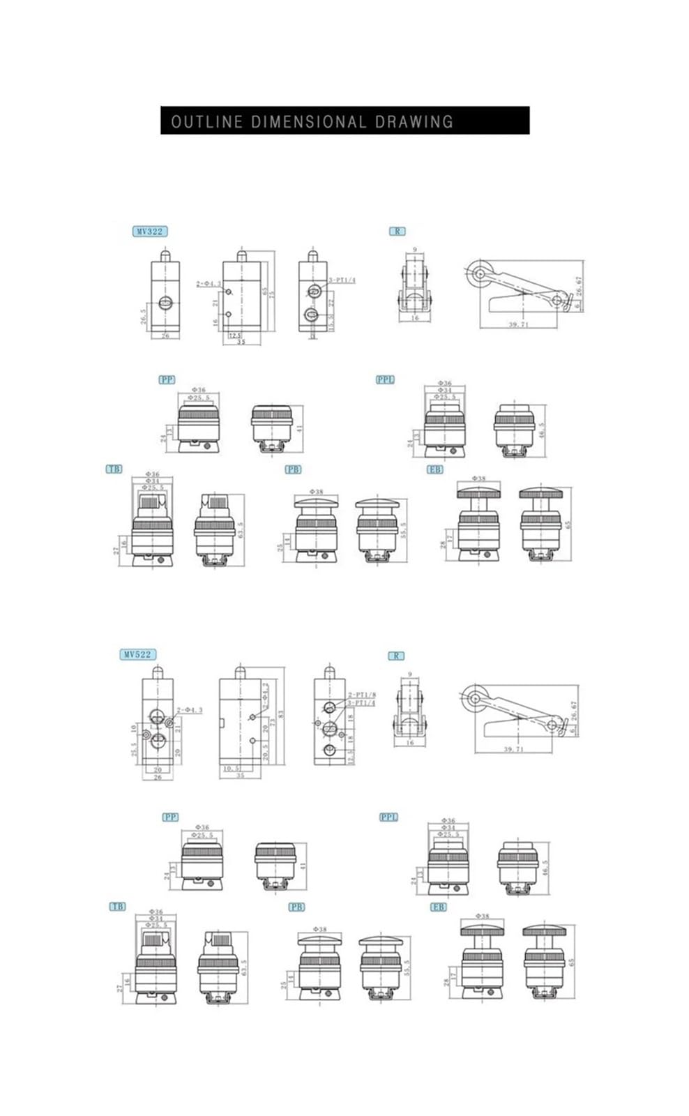1 Stück pneumatisches mechanisches Ventil 2 Position 5 Wege manuelles Ventil Luftschalter Steuerventil Push Button Momentary(MV522)