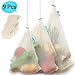 Reusable Produce Bags, SYNERKY Vegetable Bags Natural Cotton Mesh is Biodegradable Recyclable Packaging Machine Washable Tare Weight on Label Zero Waste, Set of 9, Small-Medium-Large