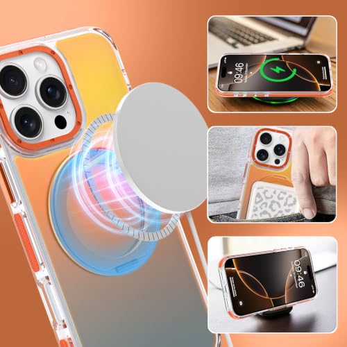 Image of Magnetic for iPhone 16 Pro Max Case with 360 Stand [Compatible with Magsafe] [Fluorescent Design] [1 Screen Protector] Slim Translucent Matte Case for iPhone 16 Pro Max 6.9 inch, Orange