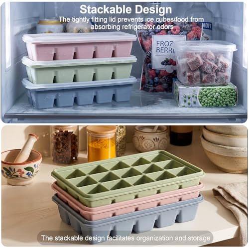 3Pcs Silicone Ice Cube Tray with Lids, 15 Cubes Large Ice Cube Molds, Reusable and BPA Free, Easy Release Ice Trays for Whiskey, Baby Food, BPA Free by Horuhue - Image 5