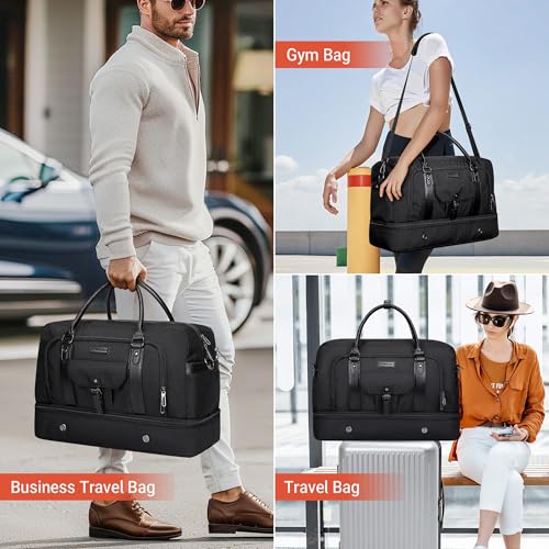 Image of WITZMAN Weekender Bags for Men Carry On Overnight Bag with Toiletry Bag Sets Travel Duffle Bag Shoes Compartment (B694 Black)