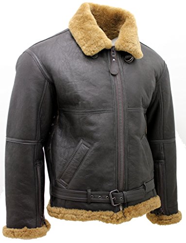 Infinity Men’s Brown RAF Real Shearling Sheepskin Flying Leather Jacket3