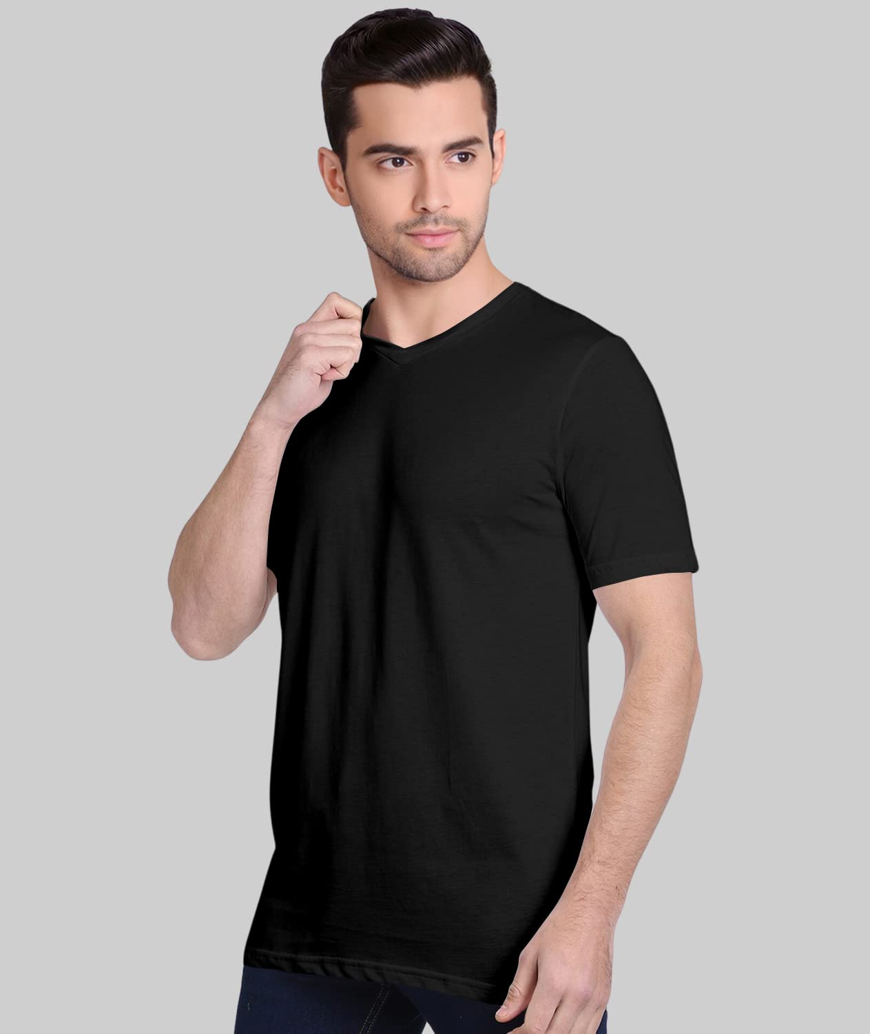 TVP Fashions Premium Plain Men V Neck Half Sleeves Festive,Offer,Discount,Sale,Limited Edition, Trendy, Trending Tees and Tshirts. (Black_Medium) 2