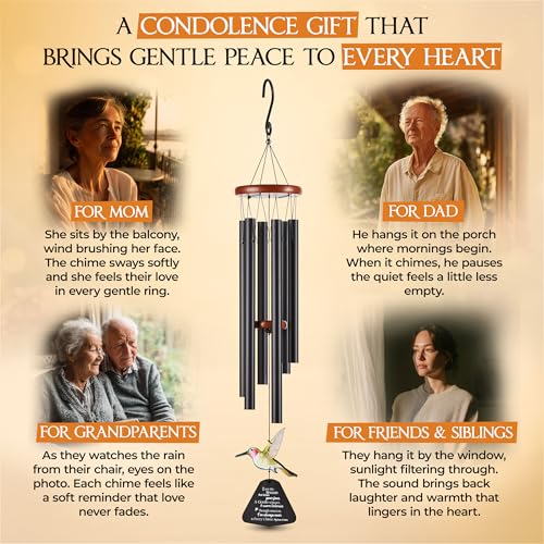 Image of 32 Inch Hummingbird Memorial Wind Chimes Outdoor, Sympathy Gifts for Loss of Loved One, Memorial Gifts for Loss of Mom, Sympathy Wind Chimes for Mother, Father, Brother, Sister