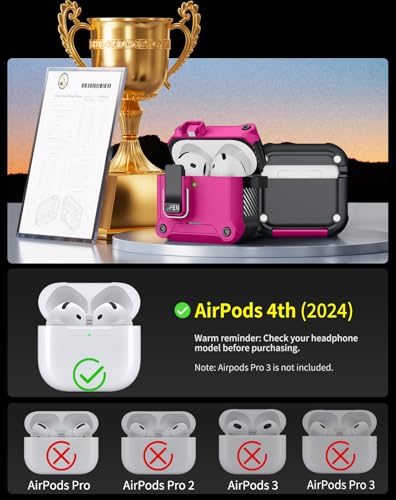 Image of Pohgelan for AirPods 4 Case with Safety Lock-Rose red | Magnetic Automatic Lock with Cleaning Kit&Keychain,Compatible with Magsafe