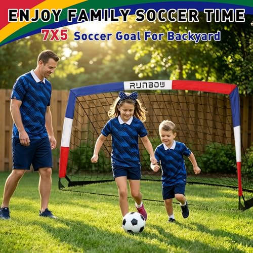 Kids Soccer Goals for Backyard, 7x5 FT Portable Soccer Nets with Carry Bag by RUNBOW - Used condition - Image 2