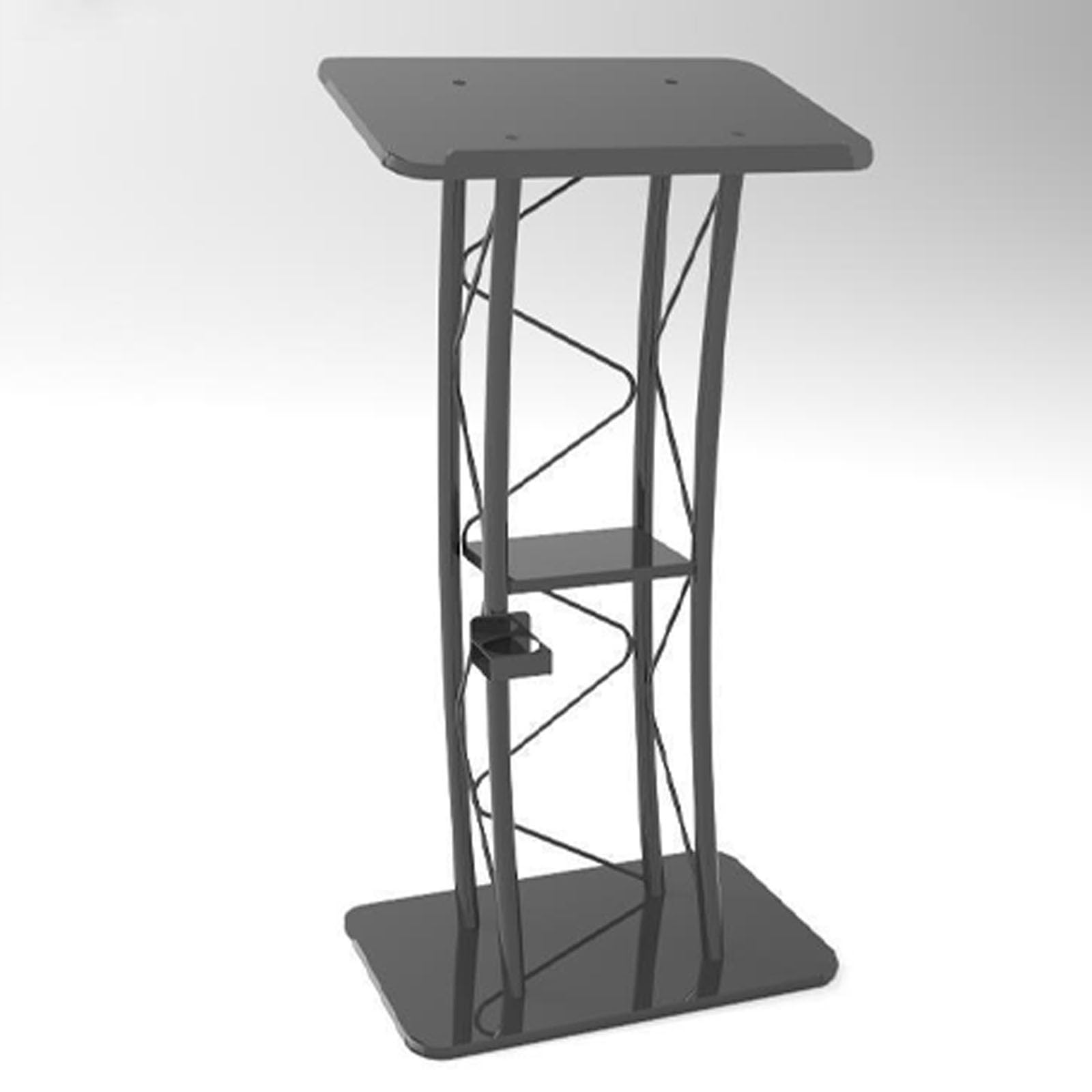 Curved Metal Podium Stand with Cup Holder - Multi-Funct Floor Lectern for Office & Events, Black Pulpit, & Design (Color: A)
