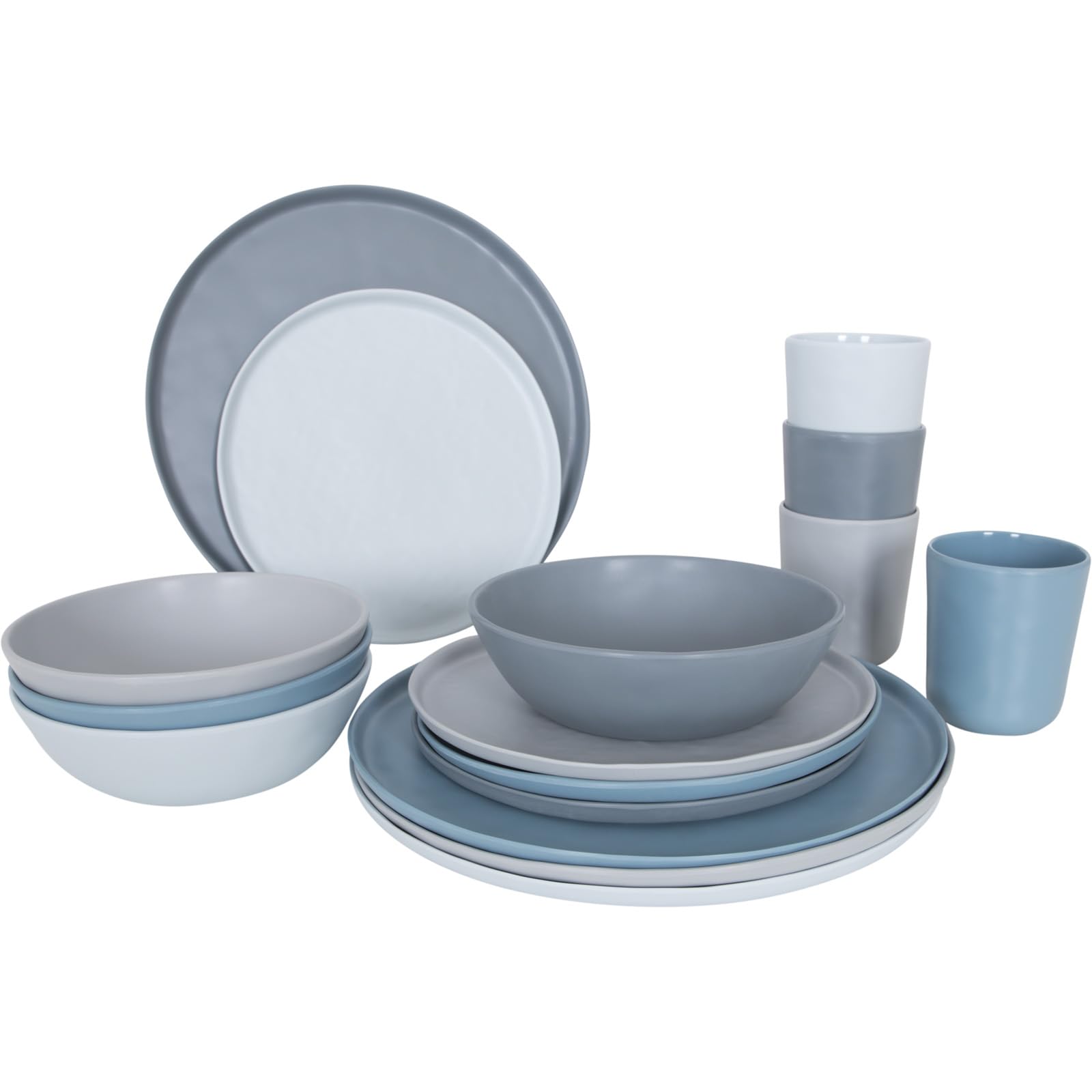 Bo-Camp - Vajilla - Molvadite - 16 Piezas - Azul/gris