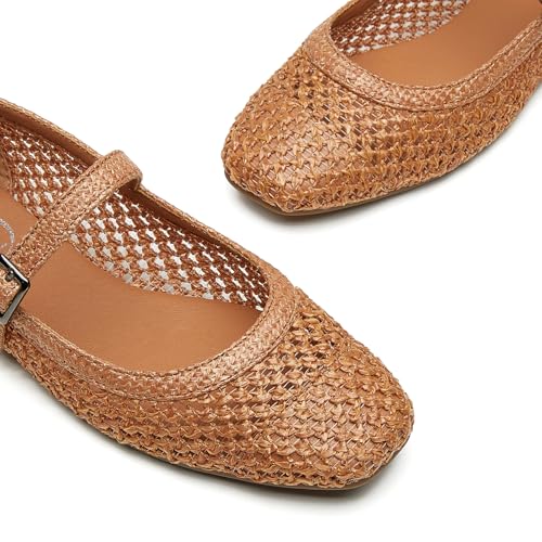 Image of Trary Mary Jane Shoes Women Woven Flats for Women Dressy Ballet Flats Squared Toe Mary Jane Flats Shoes