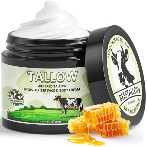 MINIBIRD Beef Tallow for Skin, Tallow and Honey Balm, 100% Organic Beef Tallow Blam Grass Fed Finished Whipped Tallow, Unscented Face Cream Moisturizer Body Lotion Skin Care for Sensitive