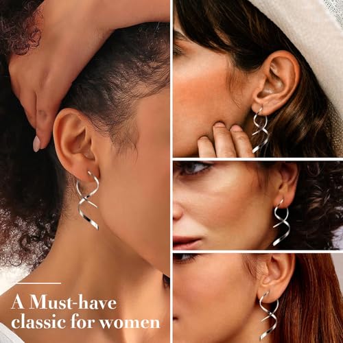 Gold/Silver Spiral Threader Earrings for Woman Trendy,18K Gold Plated/Silver Twisted Curved Dangle Drop Earrings Hypoallergenic, Long Pull Through Earrings Jewelry Gifts Non Tarnish4