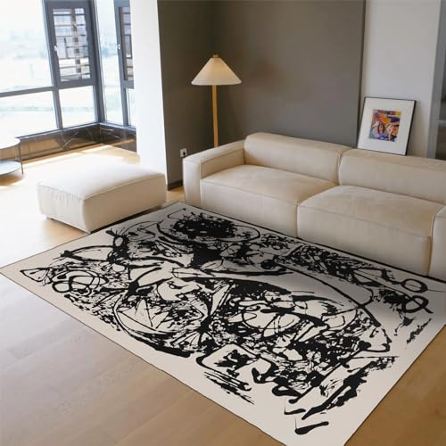 Tapis de salon abstrait noir antidérapant et lavable - 4
