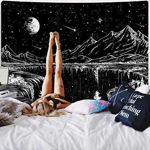 Simpkeely Black and White Tapestry Starry Night Tapestry Mountain Moon Stars Wall Hanging Tapestries for Bedroom Living Room - Image 3