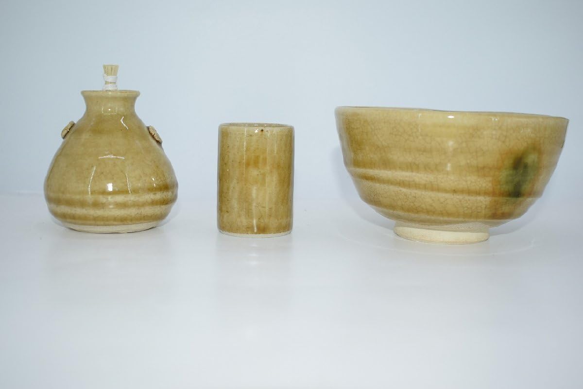 Amazon.co.jp: 茶道具茶箱茶碗セット黄瀬戸長谷川六兵衛窯作茶箱3点