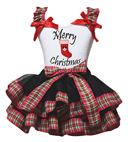 Calcetines de Feliz Navidad con camisa de cuadros y falda de pétalos para bebés y niñas Nb-8y