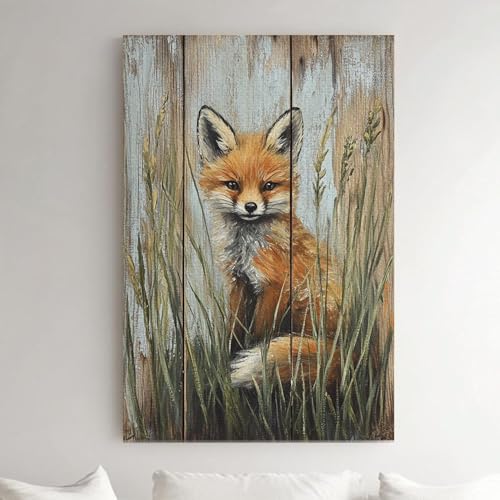 Toile renard dans la prairie tableau vertical pour petit espace mural