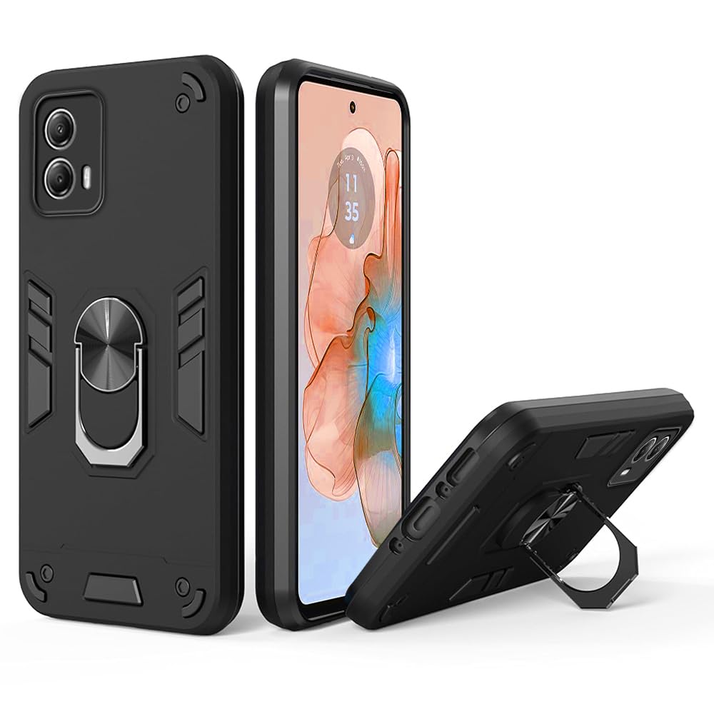 Casotec Armor Defender Case | Rotating Ring Holder & Kickstand in-Built | Military Grade Armor | 360 Degree Protection Back Cover for Motorola Moto G Power (2024) 5G (Black)