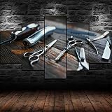 5 Morceaux de Toile Art,5 Pieces Impression encadree Tableaux,5 Pieces Peinture sur Toile,Impression sur Toile 5 Parties Outils de Coiffure Salon de Coiffure décoration Murale Salon Moderne XXL