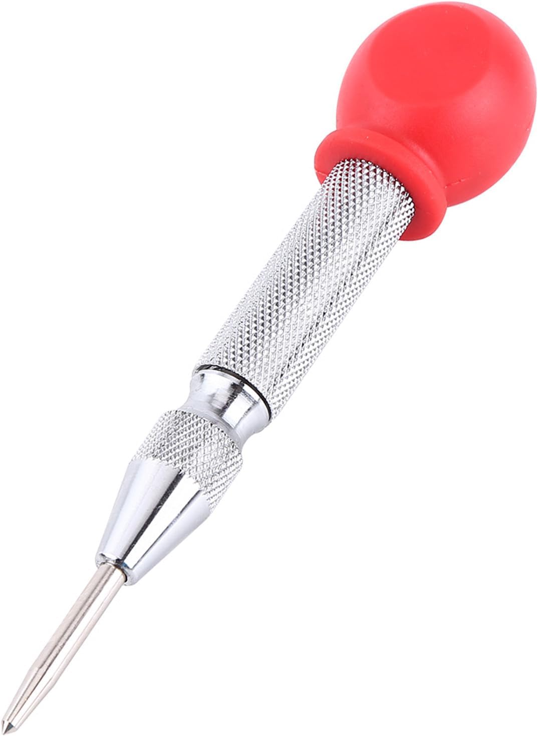 Automatic Center Punch, HSS Tip, No Hammer Needed, Marking Tool for Metalworking, Drill Guide, Steel Plate Punching, Emergency Car Window Breaker with Brass or Carbon (Silver +