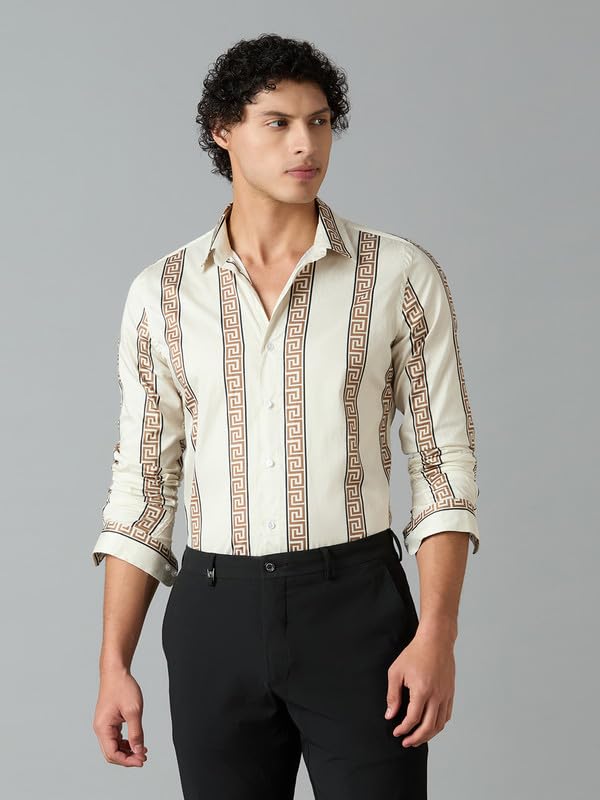 Image of Men's Printed Regular Fit Full Sleeves Cotton Formal Shirt