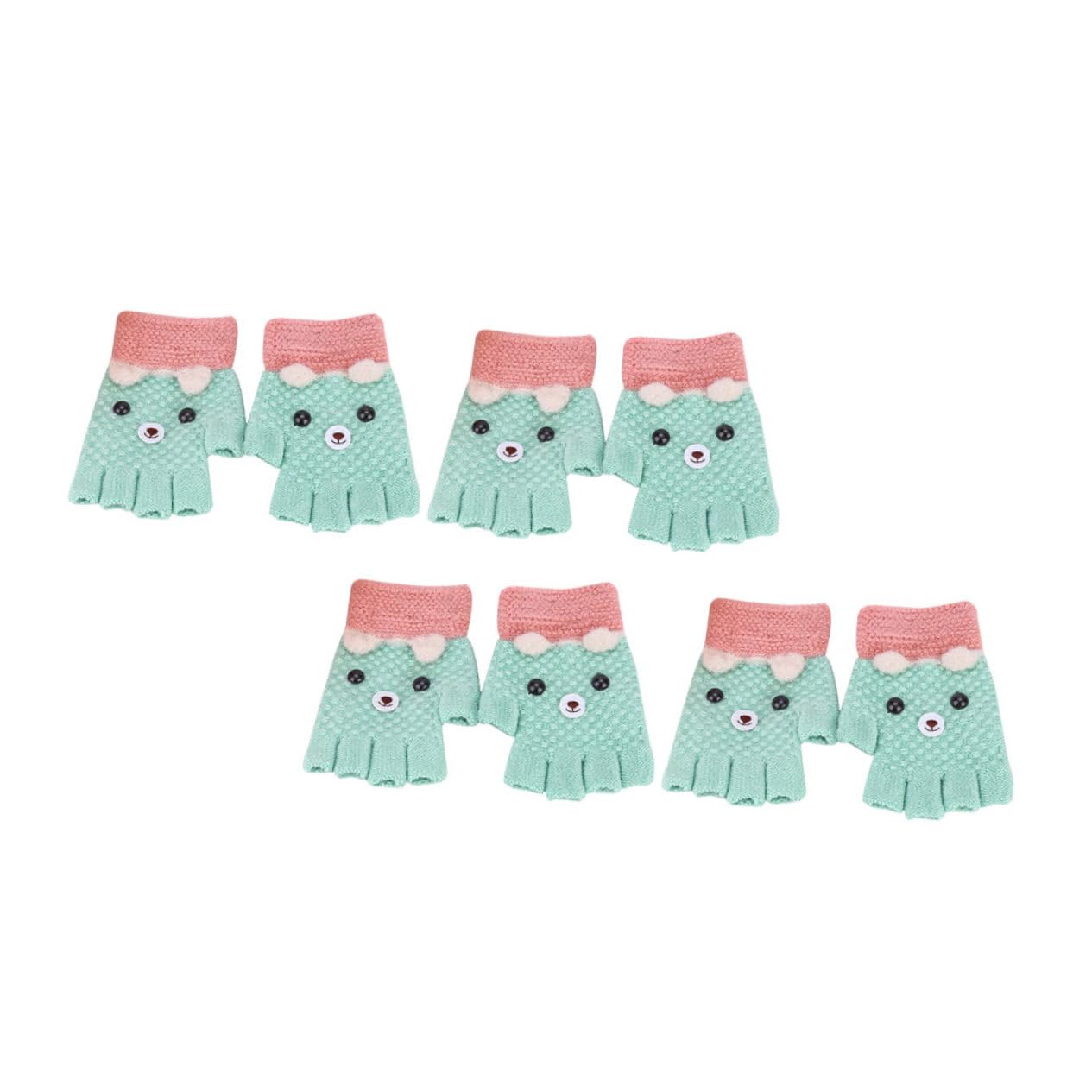 VANZACK Cartoon Half Finger Gloves Boys and Girls 4 Pack Knitted Warm Glovers and Girls for Winter Random Color