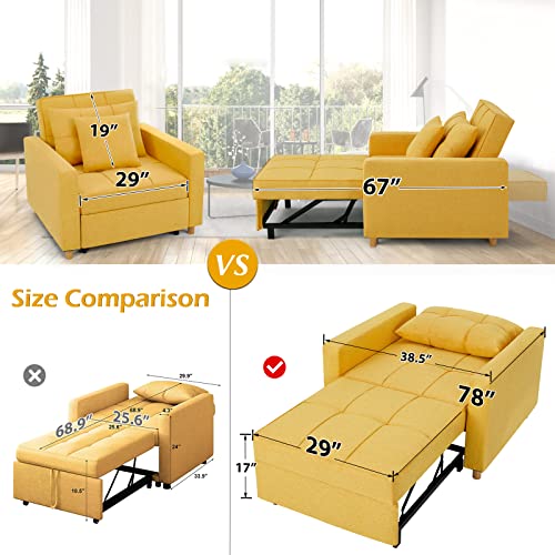 YODOLLA 3in1 Sofa Bed Chair, Single Sleeper Chair Bed with Adjust