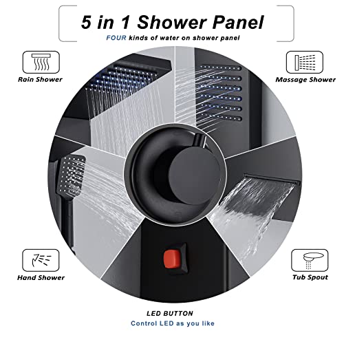 𝗙𝗖𝗢𝗧𝗘𝗘𝗨 𝗦𝗵𝗼𝘄𝗲𝗿 𝗣𝗮𝗻𝗲𝗹 𝗧𝗼𝘄𝗲𝗿 𝗦𝘆𝘀𝘁𝗲𝗺 Shower Panel With Led Full Body Shower System Rain Shower Head 3-Setting Handheld Spray Luxury Shower Tower Stainless Steel Black #TOP5
