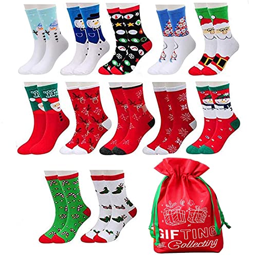 HeZhu Weihnachtssocken, Weihnachten Socken Festliche Socken Baumwollsocken Super Warm Socken für Geschenk mit Exquisite Geschenkbox & Geschenktüte(12 Paar) Cover