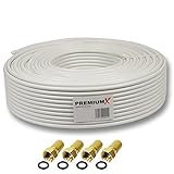 Hervorragender Empfang dank der 4-fach Abschirmung und einem Schirmungsmaß von 135dB (max.) – Der Wellenwiderstand / Impedanz beträgt 75 Ohm – Innenleiter Stahl-Kupfer