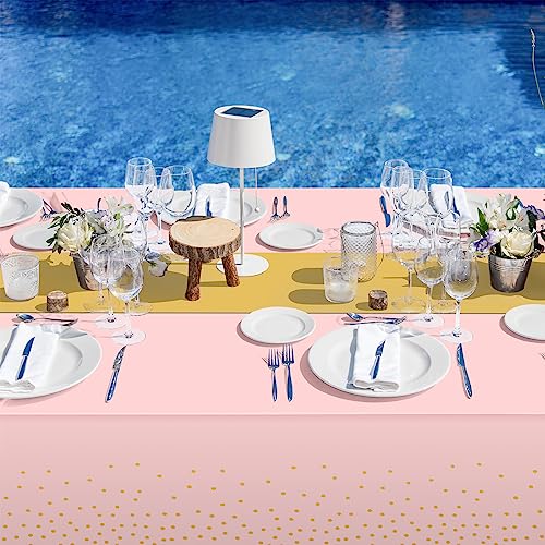 16Pack Disposable Plastic Tablecloths and Satin Table Runner Set Pink and Gold Dot Tablecloth Gold Satin Table Runner for Wedding Birthday Baby Shower Anniversary Christmas New Year Party Supplies by MASHAN - Used condition - Image 6