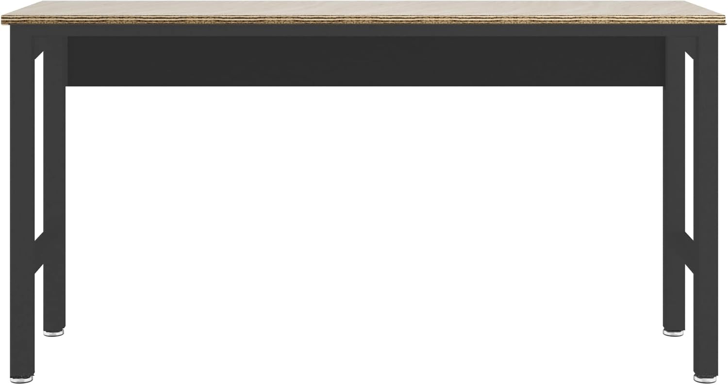 Manhattan Comfort Fortress 72.4" Garage Table with Wood Tabletop, Freestanding Heavy-Duty Workbench, Utility Work Table for Workshop, Basement, Commercial, Office, Industrial in Charcoal Gray